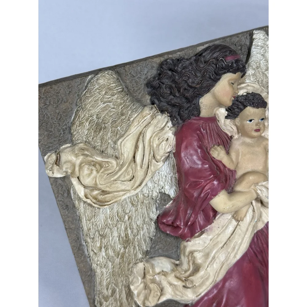Vintage? Angel With Children Wall Art Plaque Tile With Stand Christian Holy 3D